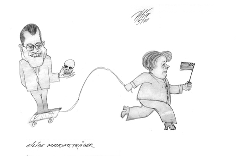 Cartoon: eilige mandatsträger (medium) by sasch tagged krieg,guttenberg,mandat,taliban,islam,terror