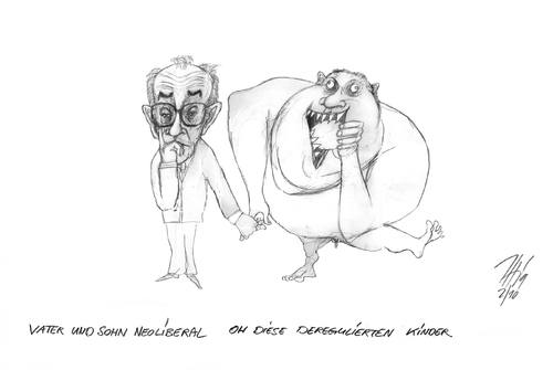 Cartoon: greespans son (medium) by sasch tagged liberalismus,markt,greenspan,krise,monster