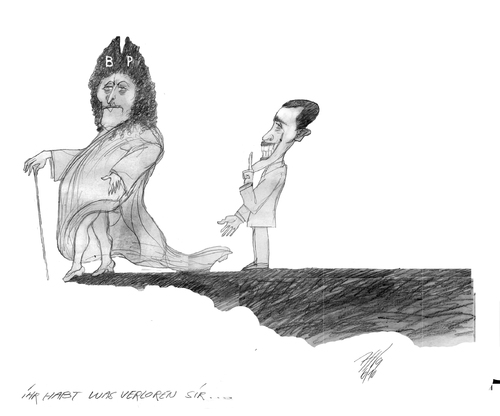 Cartoon: majestät (medium) by sasch tagged oil,bp,obama,macht,pollution