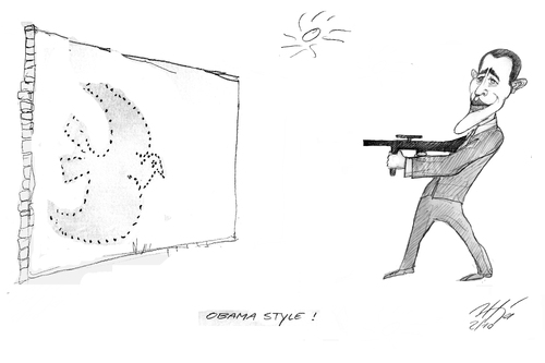 Cartoon: shooting peace (medium) by sasch tagged gewalt,obama,friede,brutal,killer,nobel