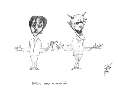 Cartoon: versuchung (medium) by sasch tagged margot,teufel,auto,wein,presse,rücktritt