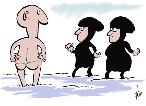 Cartoon: Burkini (medium) by tiede tagged cannes,nizza,karikatur,cartoon,tiede,burkini,burkina,tiede,cartoon,karikatur