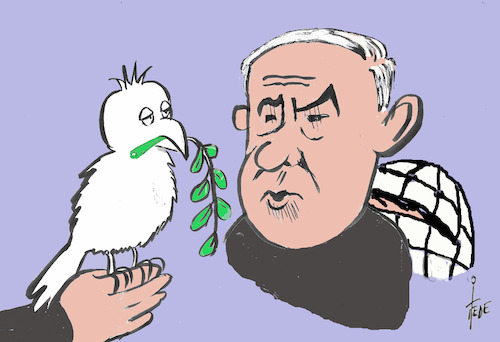 Cartoon: Netanyahu - Hamas (medium) by tiede tagged friedenstaube,netanjahu,hamas,tiede,cartoon,friedenstaube,netanjahu,hamas,tiede,cartoon
