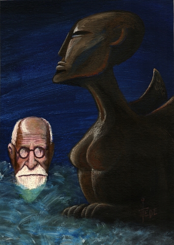 Cartoon: Sigmund Freud (medium) by tiede tagged tiedemann,psychotherapie,sphinx,tiefenpsychologie,psychoanalysis,psychoanalyse,sigmundfreud,freud,tiede,freud,sigmund freud,psychoanalyse,tiefenpsychologie,sphinx,psychotherapie,sigmund