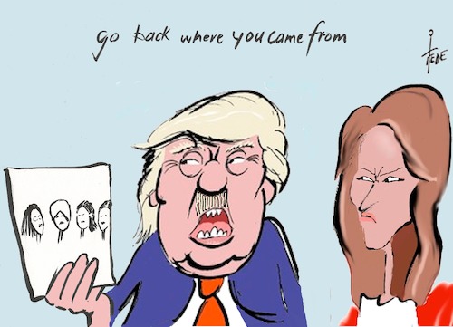 Cartoon: Trump and Melania (medium) by tiede tagged migration,democratic,party,racism,squad,tiede,cartoon,karikatur,migration,democratic,tiede,cartoon,karikatur