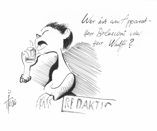 Cartoon: Wulff oder Berlusconi? (medium) by tiede tagged tiede,tiedemann,berlusconi,pressefreiheit,kreditaffäre,wulff,wulff,kreditaffäre,pressefreiheit,berlusconi