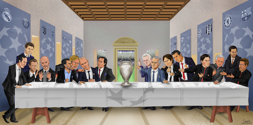 Cartoon: Last Supper (medium) by Caner Demircan tagged uefa,champions,league,last,supper,da,vinci,football,soccer