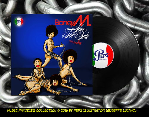 Cartoon: Boney M - Love for sale parody (medium) by Peps tagged parodies,parody,boneym,discomusic,rock,dance,slave,negro