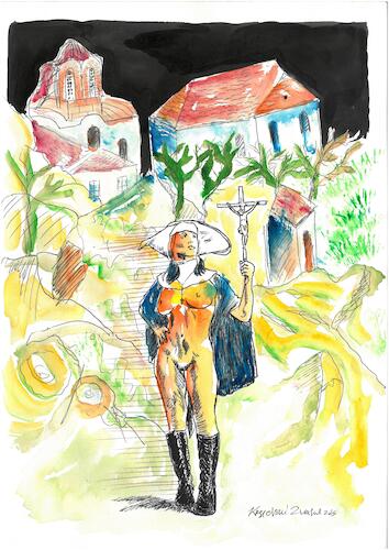 Cartoon: Neu Äbtissin (medium) by Zlatko Iv tagged feminism,gender,kunst,circus,love,danke,special,selfie,facebook,instagram,tarot,carte,catedral,nunes,äbtissin,bible