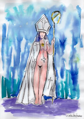 Cartoon: Pope Joan (medium) by Zlatko Iv tagged pope,joan,antiquary,art,skizze,humorkunst,sztuka,kultur,book