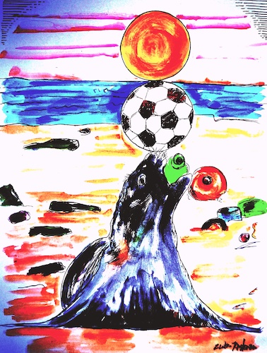 Cartoon: sunset football (medium) by Zlatko Iv tagged sunset,kinder,liebe,animal,kunst,zirkus,gute