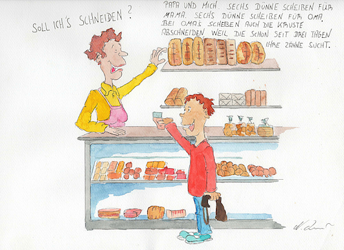 Cartoon: Beim Bäcker (medium) by Denno tagged brotscheiben