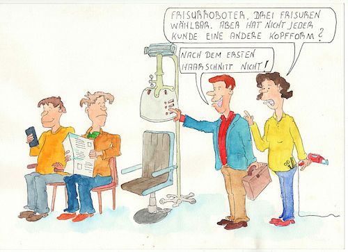 Cartoon: beim Frisör (medium) by Denno tagged haarschnitt