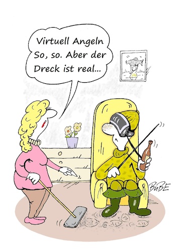 Cartoon: Angeln virtuell (medium) by BuBE tagged angeln,freizeit,virtuell,computer,angelspiel,ehepaar