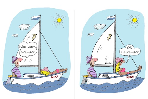 Cartoon: Segeln - Wende (medium) by BuBE tagged segeln,wendemanöver,wende,meer,ozean,see,urlaub,segelboot,wind,segeltörn,segeln,wendemanöver,wende,meer,ozean,see,urlaub,segelboot,wind,segeltörn