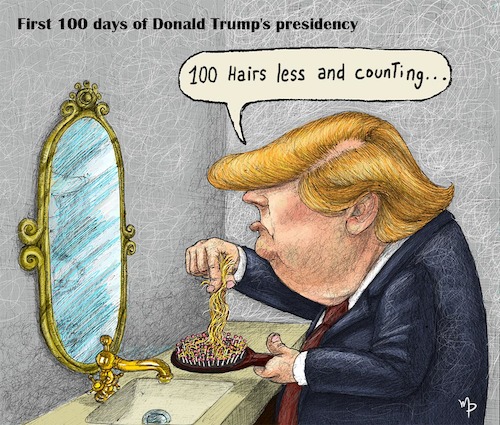 Cartoon: Trump first 100 days (medium) by mparra tagged trump,presidency,usa