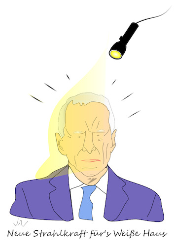 Cartoon: Joe Biden (medium) by Jochen N tagged lampe,taschenlampe,licht,strahl,ausstrahlung,trump,präsident,usa,wahl,weißes,haus,alter,senior