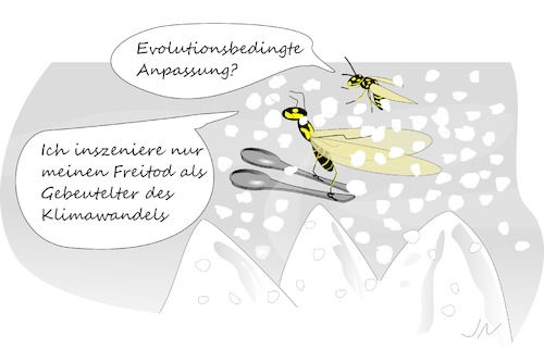Cartoon: Klimawandel (medium) by Jochen N tagged schnee,schneefall,klima,klimawandel,berge,ski,skispringen,wespe,löffel,freitod,winter,umwelt,evolution,anpassung
