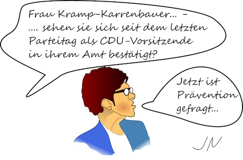 Cartoon: Kramp-Karrenbauer (medium) by Jochen N tagged annegret,kramp,karrenbauer,akk,cdu,vorsitzende,parteitag,prävention,kanzlerkandidat,söder,merz