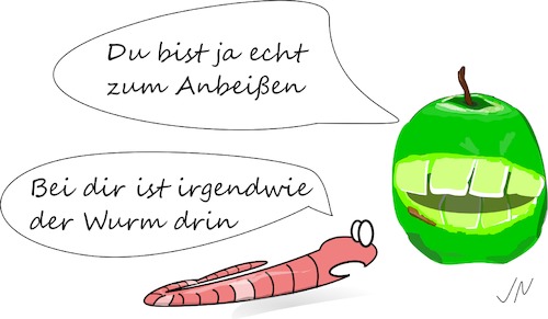 Cartoon: Mahlzeit (medium) by Jochen N tagged apfel,obst,mahlzeit,lecker,zähne,gebiss,fressen,wurm,regenwurm
