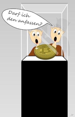 Cartoon: Unfassbares Ausstellungsstück (medium) by Jochen N tagged ausstellung,ausstellungsstück,münze,präsentation,bitcoin,währung,unfassbar,anfassen,unglaublich,staunen,vitrine
