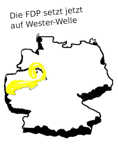 Cartoon: Westerwelle (medium) by Jochen N tagged westerwelle,west,welle,nrw,bundestagswahl,landtagswahl,fdp,lindner,wahlen,deutschland,karte