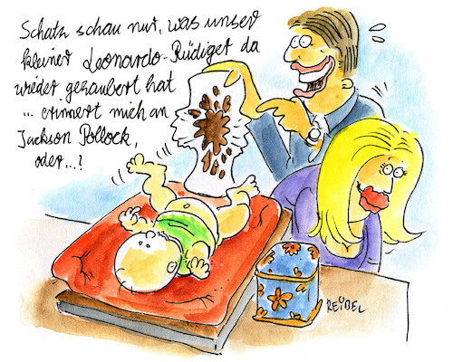 Cartoon: Elternglück (medium) by REIBEL tagged eltern,baby,windel,ehrgeiz,wickeln,vater,mutter,eltern,baby,windel,ehrgeiz,wickeln,vater,mutter