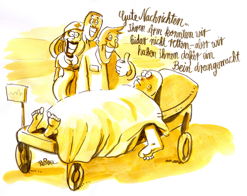 Cartoon: ersatz (medium) by REIBEL tagged patient,arzt,ärzte,krankenhaus,amputation,arm,bein,freude,ersatz,transplantation,patient,arzt,ärzte,krankenhaus,amputation,arm,bein,freude,ersatz,transplantation