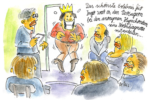 Cartoon: Hypochonder (medium) by REIBEL tagged krank,selbsthilfe,gruppe,einbildung,hypochonder,positiv,krebs,krankheit,neid,krank,selbsthilfe,gruppe,einbildung,hypochonder,positiv,krebs,krankheit,neid