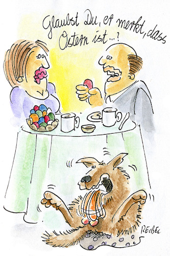 Cartoon: Osterfreuden (medium) by REIBEL tagged hund,lecken,eier,ostern,frühstück,hund,lecken,eier,ostern,frühstück