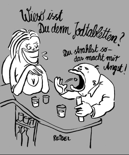 Cartoon: Strahlungsarm (medium) by REIBEL tagged jod,atom,strahlung,beziehung,mann,frau,angst,jod,atom,strahlung,beziehung,mann,frau,angst