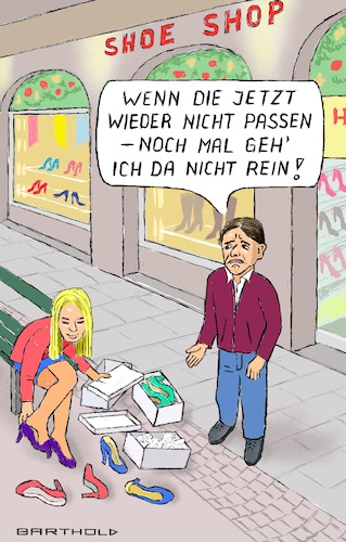 Cartoon: Er geimpft - sie nicht (medium) by Barthold tagged corona,maßnahmen,2g,geimpft,genesen,einzelhandel,bundesländer,ausnahme,niedersachsen,urteil,ovg,oberverwaltungsgericht,schuhgeschäft,schuhladen,mann,holen,schuhe,frau,probiert,draußen,ende,geduld,cartoon,karikatur,barthold,corona,maßnahmen,2g,geimpft,genesen,einzelhandel,bndesländer,ausnahme,niedersachsen,urteil,ovg,oberverwaltungsgericht,schuhgeschäft,schuhladen,mann,holen,schuhe,frau,probiert,draußen,ende,geduld,cartoon,karikatur,barthold