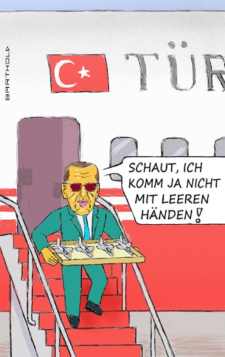 Cartoon: Erdogan zurück aus Vilnius (medium) by Barthold tagged nato,treffen,litauen,vilnius,erdogan,blockade,beitritt,schweden,bedingung,zusage,eu,europäische,union,ergebnis,türkei,vierzig,40,f16,kampfflugzeuge,cartoon,karikatur,barthold,nato,treffen,litauen,vilnius,erdogan,blockade,beitritt,schweden,bedingung,zusage,eu,europäische,union,ergebnis,türkei,vierzig,40,f16,kampfflugzeuge,cartoon,karikatur,barthold