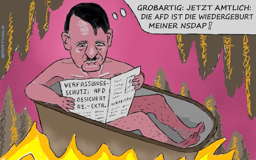 Cartoon: Hitler freut sich! (medium) by Barthold tagged gutachten,verfassungsschutz,mai,2025,afd,gesichert,rechtsextrem,einschätzung,adolf,hitler,wiedergeburt,nsdap,fortführung,lebenswerk,hölle,feuer,stalagtiten,cartoon,karikatur,barthold,gutachten,verfassungsschutz,mai,2025,afd,gesichert,rechtsextrem,einschätzung,adolf,hitler,wiedergeburt,nsdap,fortführung,lebenswerk,hölle,feuer,stalagtiten,cartoon,karikatur,barthold