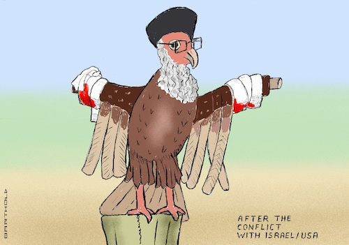 Cartoon: Iran (medium) by Barthold tagged war,israel,iran,june,2025,attack,nuclear,plants,greatly,reduced,capabilities,representation,vulture,clipped,wings,ayatollah,ali,khamenei,cartoon,caricature,barthold,war,israel,iran,june,2025,attack,nuclear,plants,greatly,reduced,capabilities,representation,vulture,clipped,wings,ayatollah,ali,khamenei,cartoon,caricature,barthold