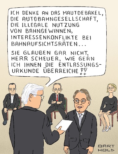 Cartoon: Klassenziel nicht erreicht! (medium) by Barthold tagged frank,walter,steinmeier,andreas,scheuer,überreichung,entlassungsurkunde,sündenregister,mautdebakel,autobahngesellschaft,doppelt,teuer,fehlverwendung,bahngewinne,interessenkonflikte,bahnaufsichtsräte,cartoon,karikatur,barthold,frank,walter,steinmeier,andreas,scheuer,überreichung,entlassungsurkunde,sündenregister,mautdebakel,autobahngesellschaft,doppelt,teuer,fehlverwendung,bahngewinne,interessenkonflikte,bahnaufsichtsräte,cartoon,karikatur,barthold