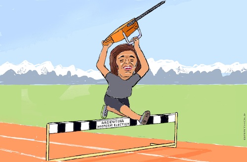Leap Achieved Despite Handicap (medium) Cartoon: Leap Achieved Despite Handicap (medium) by Barthold tagged argentina,midterm,elections,2025,senate,house,of,representatives,javier,milei,party,40,percent,forza,patria,coalition,including,socialists,33,hurdle,president,leaping,jumping,handicap,chainsaw,cartoon,caricature,barthold,argentina,midterm,elections,2025,senate,house,of,representatives,javier,milei,party,40,percent,forza,patria,coalition,including,socialists,33,hurdle,president,leaping,jumping,handicap,chainsaw,cartoon,caricature,barthold