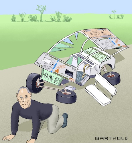 Cartoon: Mike Bloomberg Campaign (medium) by Barthold tagged mike,bloomberg,presidential,candidate,election,2020,campaign,vehicle,expensive,private,funding,golf,cart,bank,bill,design,look,crashed,on,all,fours,quitted,dropped,out,march,04,caricature,barthold,mike,bloomberg,presidential,candidate,election,2020,campaign,expensive,private,funding,golf,cart,bank,bill,desgn,look,crashed,on,all,fours,quitted,dropped,out,march,04,caricature,barthold