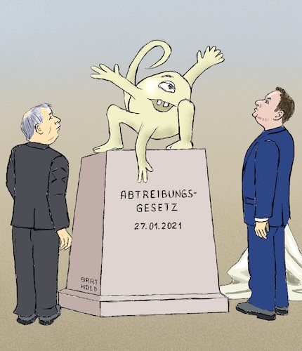 Cartoon: Neues Abtreibungsgesetz (medium) by Barthold tagged abtreibungsgesetz,polen,verschärft,verbot,abtreibung,schwere,mißbildungen,rechtspopulismus,pis,jaroslaw,kazcynski,andrzej,duda,enthüllung,denkmal,cartoon,karikatur,barthold,abtreibungsgesetz,polen,verschärft,verbot,abtreibung,schwere,mißbildungen,rechtspopulismus,pis,jaroslaw,kazcynski,andrzej,duda,enthüllung,denkmal,cartoon,karikatur,barthold