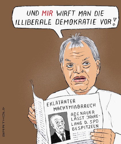 Cartoon: Orban in bester Gesellschaft (medium) by Barthold tagged konrad,adenauer,bundeskanzler,spionage,spd,sozialdemokraten,machtmissbrauch,rechtsbruch,vergleich,viktor,orban,ungarn,illiberale,demokratie,korruption,günstlingswirtschaft,verstoß,rechtsstaatlichkeit,cartoon,karikatur,barthold,konrad,adenauer,bundeskanzler,spionage,spd,sozialdemokraten,machtmissbrauch,rechtsbruch,vergleich,viktor,orban,ungarn,illiberale,demokratie,korruption,günstlingswirtschaft,verstoß,rechtsstaatlichkeit,cartoon,karikatur,barthold