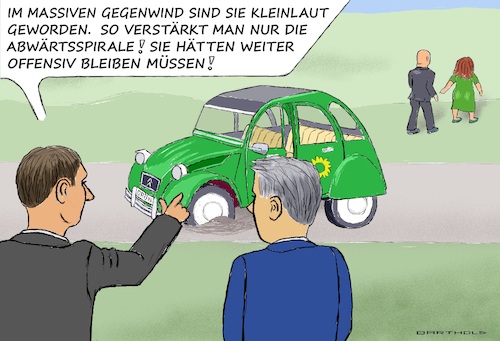 Cartoon: Rücktritt Lang u. Nouripour (medium) by Barthold tagged die,grünen,rücktritt,rücktritte,omid,nouripour,ricarda,lang,gesamter,vorstand,ente,2cv,beobachter,dialog,cartoon,karikatur,barthold,die,grünen,rücktritt,rücktritte,omid,nouripour,ricarda,lang,gesamter,vorstand,ente,2cv,beobachter,dialog,cartoon,karikatur,barthold