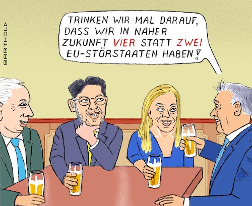 Cartoon: Stammt. Illiberale Demokraten (medium) by Barthold tagged parlamentswahl,schweden,italien,starke,rechtsparteien,schwedendemokraten,fratelli,italia,jimmie,akesson,giorgia,meloni,jaroslaw,kaczynski,viktor,orban,illiberale,demokraten,demokratie,stammtisch,bier,trinkspruch,cartoon,karikatur,barthold,parlamentswahl,schweden,italien,starke,rechtsparteien,schwedendemokraten,fratelli,italia,jimmie,akesson,giorgia,meloni,jaroslaw,kaczynski,viktor,orban,illiberale,demokraten,demokratie,stammtisch,bier,trinkspruch,cartoon,karikatur,barthold