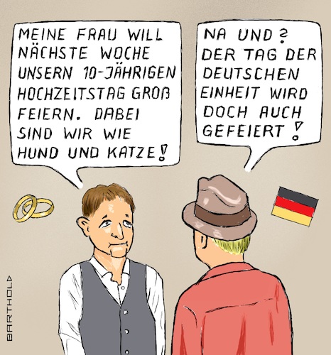 Cartoon: Vergleich (medium) by Barthold tagged tag,deutschen,einheit,dritter,oktober,feiern,hochzeitstag,ehe,zerrüttet,cartoon,karikatur,barthold,tag,deutschen,einheit,dritter,oktober,feiern,hochzeitstag,ehe,zerrüttet,cartoon,karikatur,barthold