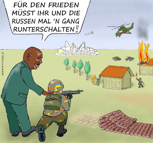 Cartoon: Vermittlung? Frechheit! (medium) by Barthold tagged ukrainekrieg,cyril,ramaphosa,präsident,südafrika,angebot,vermittlung,forderung,beidseitige,deeskalation,ukrainischer,soldat,kampfeinsatz,schnellfeuergewehr,russen,brandschatzen,vergewaltigen,vergewaltigung,ukrainerin,rakete,kampfhubschrauber,panzer,cartoon,karikatur,barthold,ukrainekrieg,cyril,ramaphosa,präsident,südafrika,angebot,vermittlung,forderung,beidseitige,deeskalation,ukrainischer,soldat,kampfeinsatz,schnellfeuergewehr,russen,brandschatzen,vergewaltigen,vergewaltigung,ukrainerin,rakete,kampfhubschrauber,panzer,cartoon,karikatur,barthold