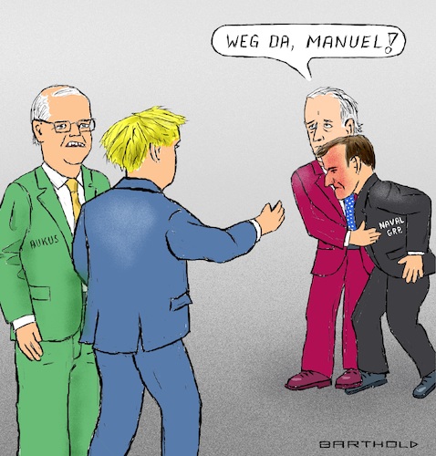 Cartoon: Was ist das für ein Benehmen? (medium) by Barthold tagged joe,biden,abschluss,aukus,pakt,südpazifik,australien,großbritannien,ausbootung,frankreich,naval,group,vertrag,uboote,scott,morrison,premierminister,boris,johnson,emmanuel,macron,präsident,bezugnahme,natogipfel,2017,brüssel,rempelei,donald,trump,gruppenfoto,cartoon,karikatur,barthold,joe,biden,abschluss,aukus,pakt,südpazifik,australien,großbritannien,ausbootung,frankreich,naval,group,vertrag,uboote,scott,morrison,premierminister,boris,johnson,emmanuel,macron,präsident,bezugnahme,natogipfel,2017,brüssel,rempelei,donald,trump,gruppenfoto,cartoon,karikatur,barthold