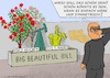 Cartoon: Big Beautif. Bill pass. 1. Lesng (small) by Barthold tagged usa,trump,haushaltsgesetz,big,beautiful,bill,passiert,erste,lesung,senat,blumentrog,links,rosen,mitte,ölbohrturm,strauch,zugeschnitten,rechts,kaktus,betrachter,bewertet,schönheit,cartoon,karikatur,barthold