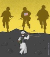 Cartoon: David Expels Goliath (small) by Barthold tagged afghanistan,taleban,muslim,fundamentalism,theocracy,shariah,withdrawal,nato,usa,allied,fight,biblical,story,david,goliath,sling,slingshot,flying,soldiers,cartoon,caricature,barthold