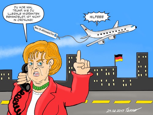 Cartoon: Merkel_schiebt_Afghanen_ab (medium) by Tacasso tagged deutschland,afghanistan,flüchtlinge,abschiebung,afd,merkel,cdu,csu,deutsch,flugzeug,afghanen,asyl,asylsuchende