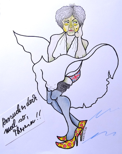 Cartoon: theresa (medium) by katzen-gretelein tagged aussenpolitik,england,brexit,erotik,modisches,schuhwerk