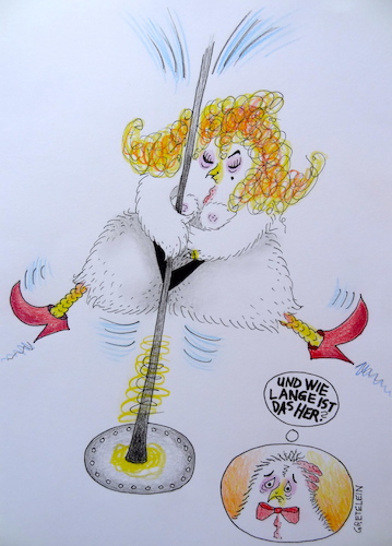 Cartoon: tanz an der stange (medium) by katzen-gretelein tagged arbeitsamt,übergewicht,sport